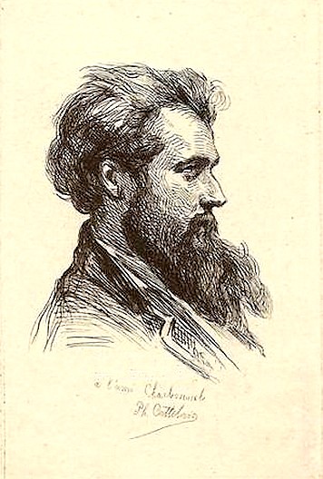 Philippe-Auguste Cattelain (1838-1893) - (Autoportrait dédicacé à son ami Jean-Louis Charbonnel.) - Portraitiste, caricaturiste et graveur français, chef de la Sûreté sous la Commune (Collection privée Hugue. J. Brivet - Alceste-Art.com)